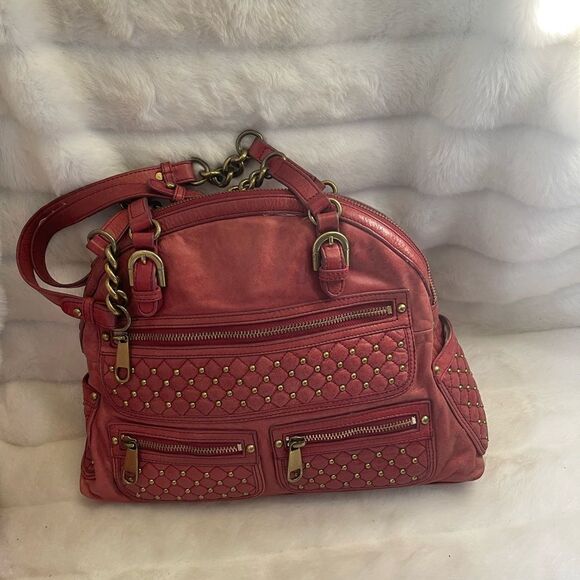 Badgley Mischka American Glamour soft leather  distressed red shoulder bag . - Picture 1 of 12
